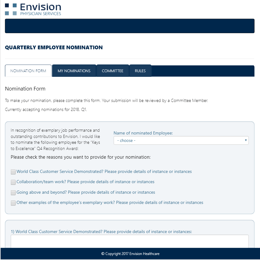 Project Piece: Physician Services Employee Nomination Design by Silvia Reinhardt Portfolio, Interdisciplinary Experience Designer | UX | UI | iXD | Sr. Product Designer