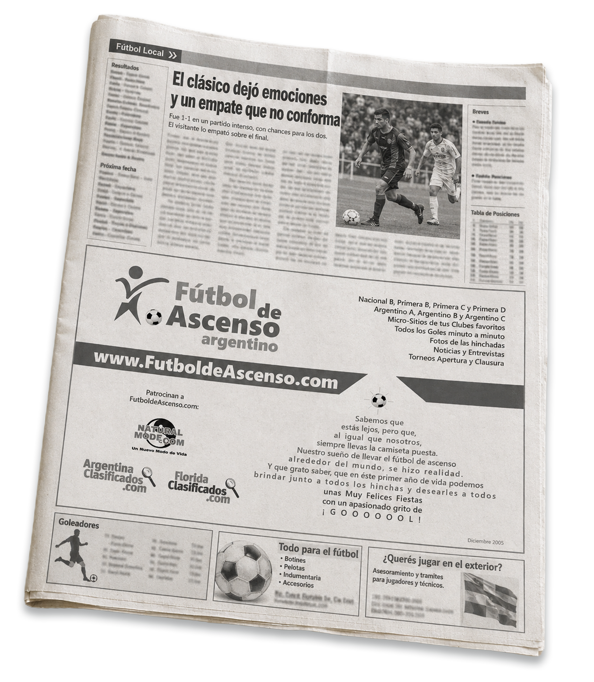 Project Piece: Argentine Soccer Portal — Black-and-White Print Ad | Silvia Reinhardt Portfolio | UX Architect, Creative Technologist & Digital Ecosystem Strategist