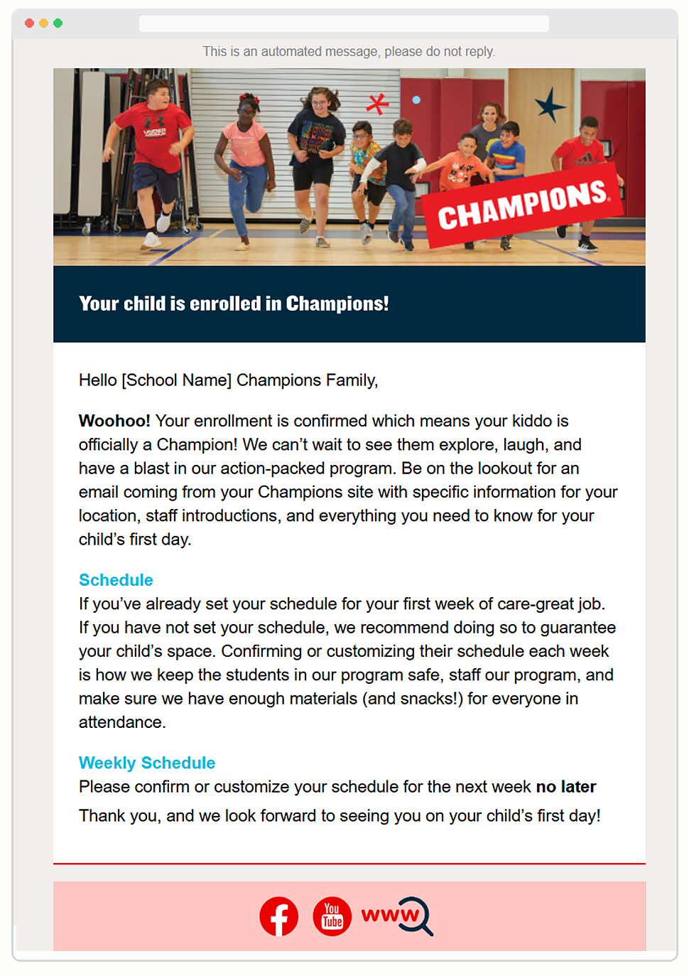 Project Piece: Out-Of-School Program Enrollment & Onboarding — Email Blast | Silvia Reinhardt Portfolio | UX Architect, Creative Technologist & Digital Ecosystem Strategist