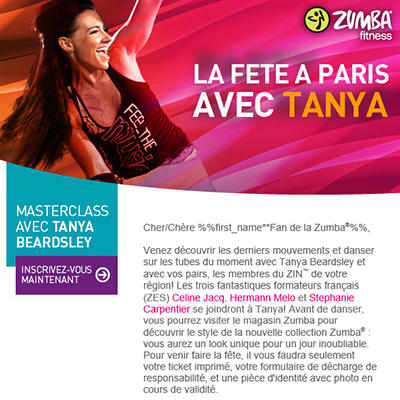 Project Piece: Fitness Masterclass Promotion in Paris (French) — Email Blast | Silvia Reinhardt Portfolio | UX Architect, Creative Technologist & Digital Ecosystem Strategist